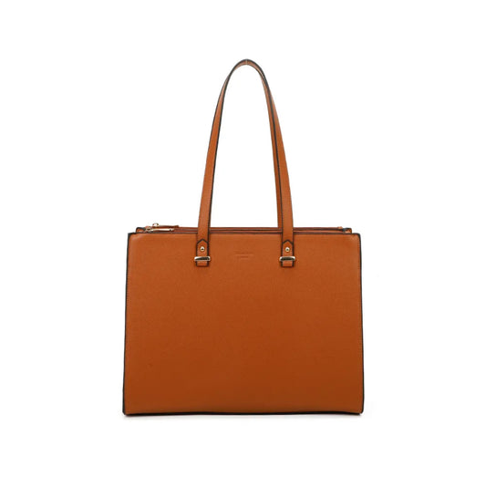 Sac à main format A4 marron vue de face - Gallantry