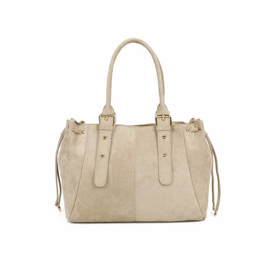 Sac à main L'Essentielle XL Suédine beige vue de face - Gallantry